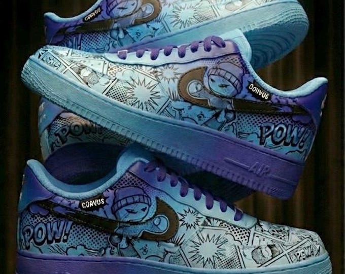 Featured listing image: The "Corvus" Comic Anthology: Custom Hand-Painted Nike Air Force 1 (Blue Edition)