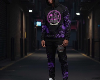 Men’s custom gothic theme  purple striking dark-theme tracksuit
