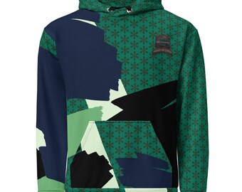 Dark Aesthetic Grunge Streetwear - Premium Teal & Navy Graphic Hoodie