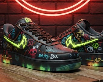 Neon Anarchy Custom AF1s  Hand Painted Punk Rock Graffiti Trainers
