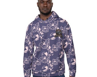 Soul Corrupted Floral Noir Hoodie - Aesthetic Botanical All-Over Print Sweatshirt - Pastel Goth Rose Streetwear - Premium Mauve & Cream Dark