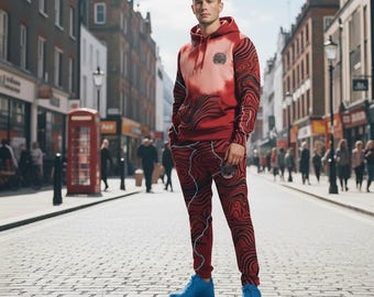 Men’s custom tracksuit bleach stain plus blue highlights throughout 280gsm