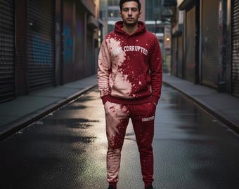 men's bleached red full tracksuit