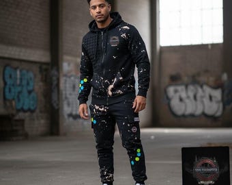 men's custom tracksuit with paint splash 300gsm