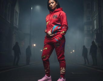 Women’s custom red  tracksuit with design 400gsm