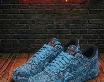 Soul Corrupted Bespoke Tapestry Air Force 1 Handcrafted Blue Paisley Edition