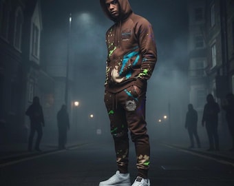 Men’s custom tracksuit paint design coffee brown