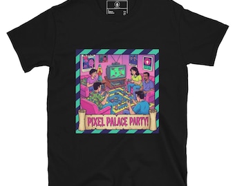 Pixel Palace Party T-Shirt  Retro Gamer Graphic Tee  90s Couch Co-Op Nostalgia