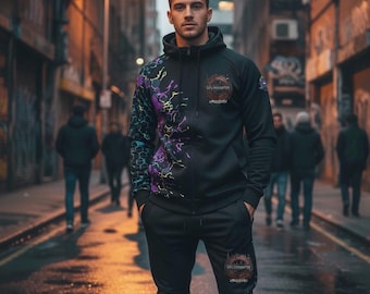 Men’s custom tracksuit bleach stain and painted.