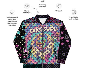 Crazy Swirl Bomber Jacket, Unisex Fleece Jacket