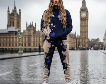 men's custom tracksuit with bleach patches and purple heavyweight