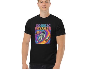 Cosmic Voyager T-Shirt | Retro Astronaut Graphic Tee | 70s Psychedelic Space Art