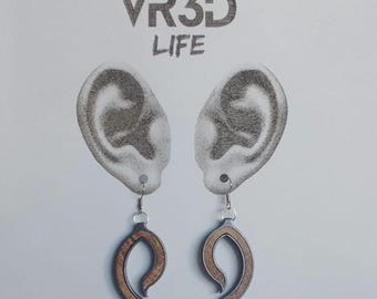 Modern Oak Wood Insert Drop Earrings, Hand-Painted Lightweight Dangle Jewelry