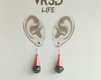 Airbrush Painted Resin Drop Earrings, Hand Decorated Ball, Satin Gloss Finish
