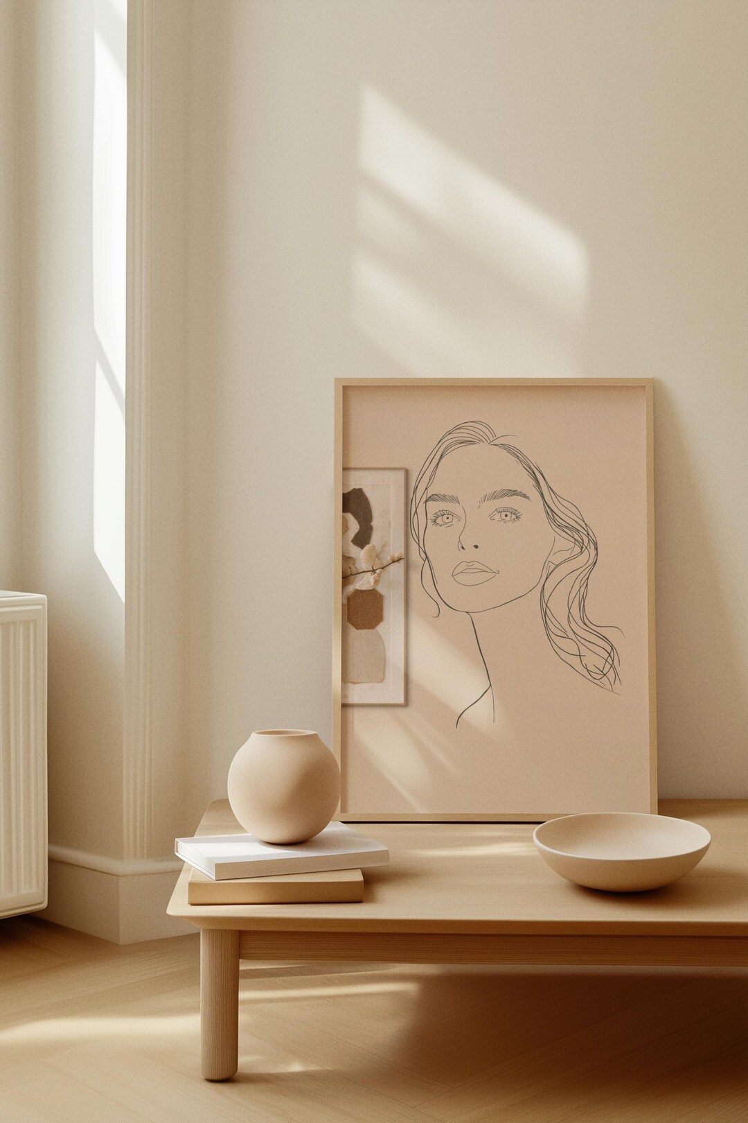 Minimalist Woman Portrait Line Art Print | Beige Abstract Wall Decor ...