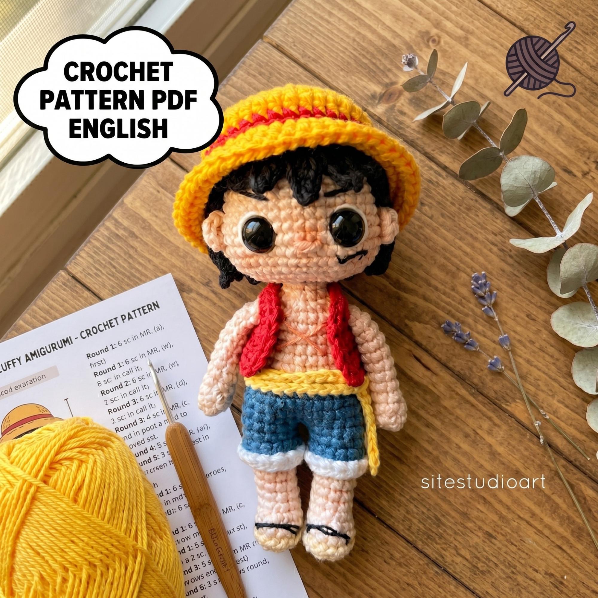 Luffy Crochet Pattern PDF | One Piece Amigurumi Doll Tutorial (digital ...
