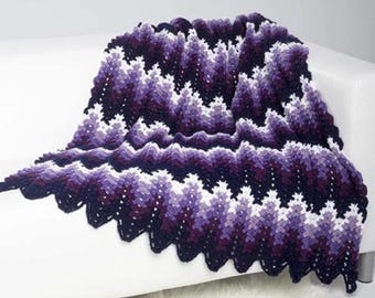 Gehaakt Afghaans rimpelpatroon • Aubergine golfdeken (pdf-patroon)
