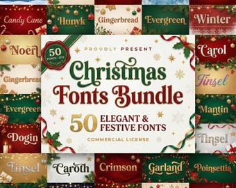 Christmas Font Bundle, 50 Holiday Fonts for Cricut, Festive Handwritten ...