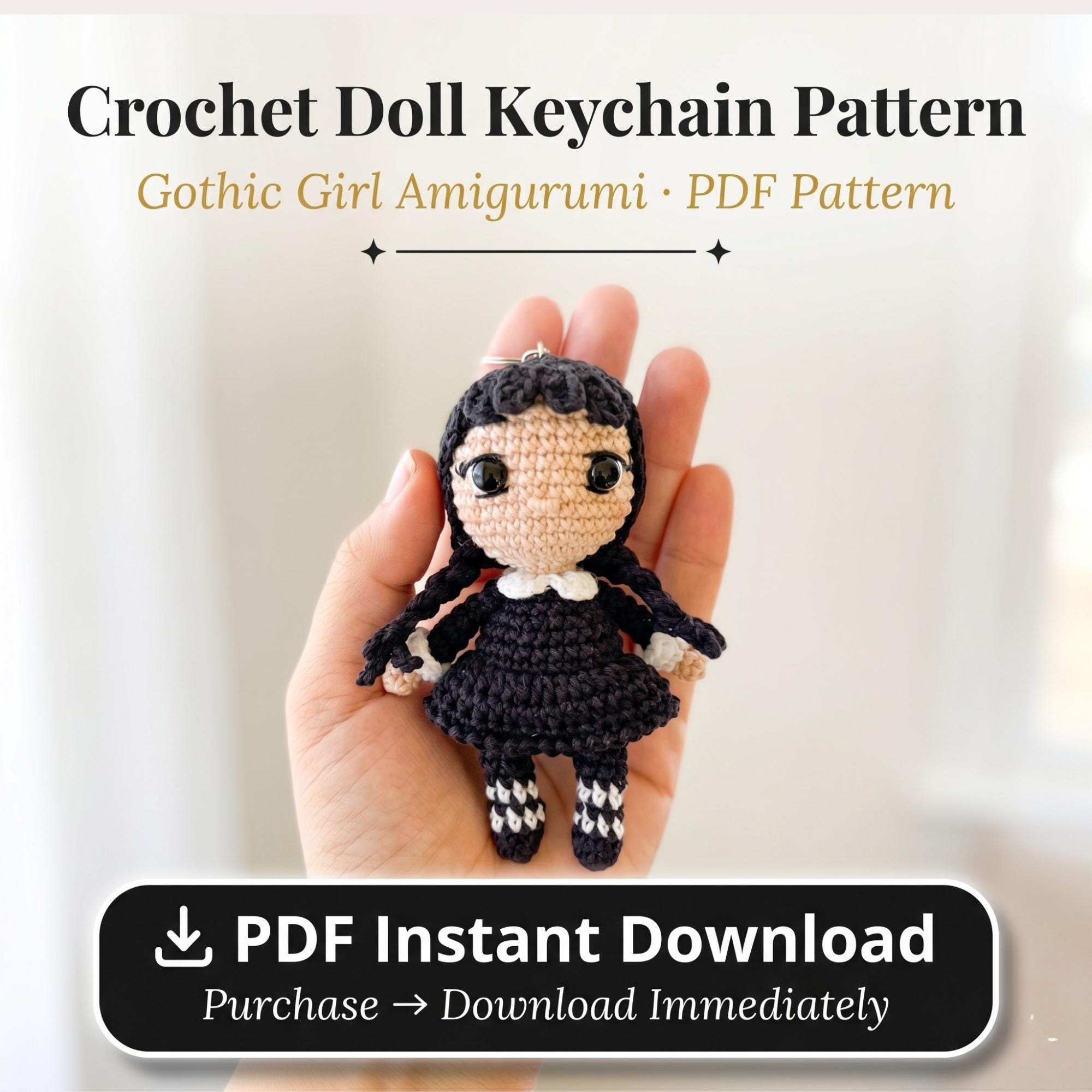 30 Wednesday Crochet Patterns for Dolls, Accessories, and Gothic Gifts 23 Wednesday Amigurumi Doll Keychain Pattern