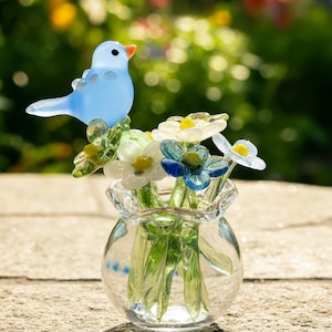 Mini Flower Garden Set, Handmade Floral Decor with Bird or Butterfly, Unique Desk Gift