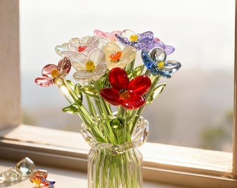 Hand-Blown Glass Birth Flower Bouquet, Personalized Keepsake