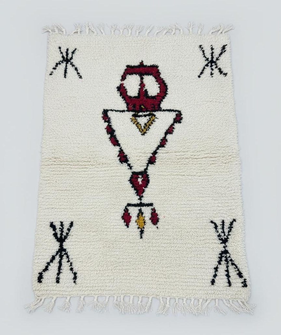 Handmade Moroccan Amazigh Wool Carpet – Zay & Tazerzit Symbols – Berber ...