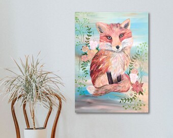 Fox Original Painting, Fox Art, Canvas Wall Art, Canvas Painting, Animal Art, Fox Home Decor, 18x24