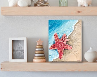 Starfish Original Painting, Beach Art, Starfish Art, Sea Star Art, Sea Star Painting, Canvas Art, Sea Shore Art, Shoreline Art, 8x10 Canvas