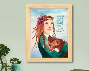 Anne With an E Original Painting, Anne of Green Gables, Anne With an E Quote, Anne Shirley, Fox Painting, Fox Home Decor, 9x12