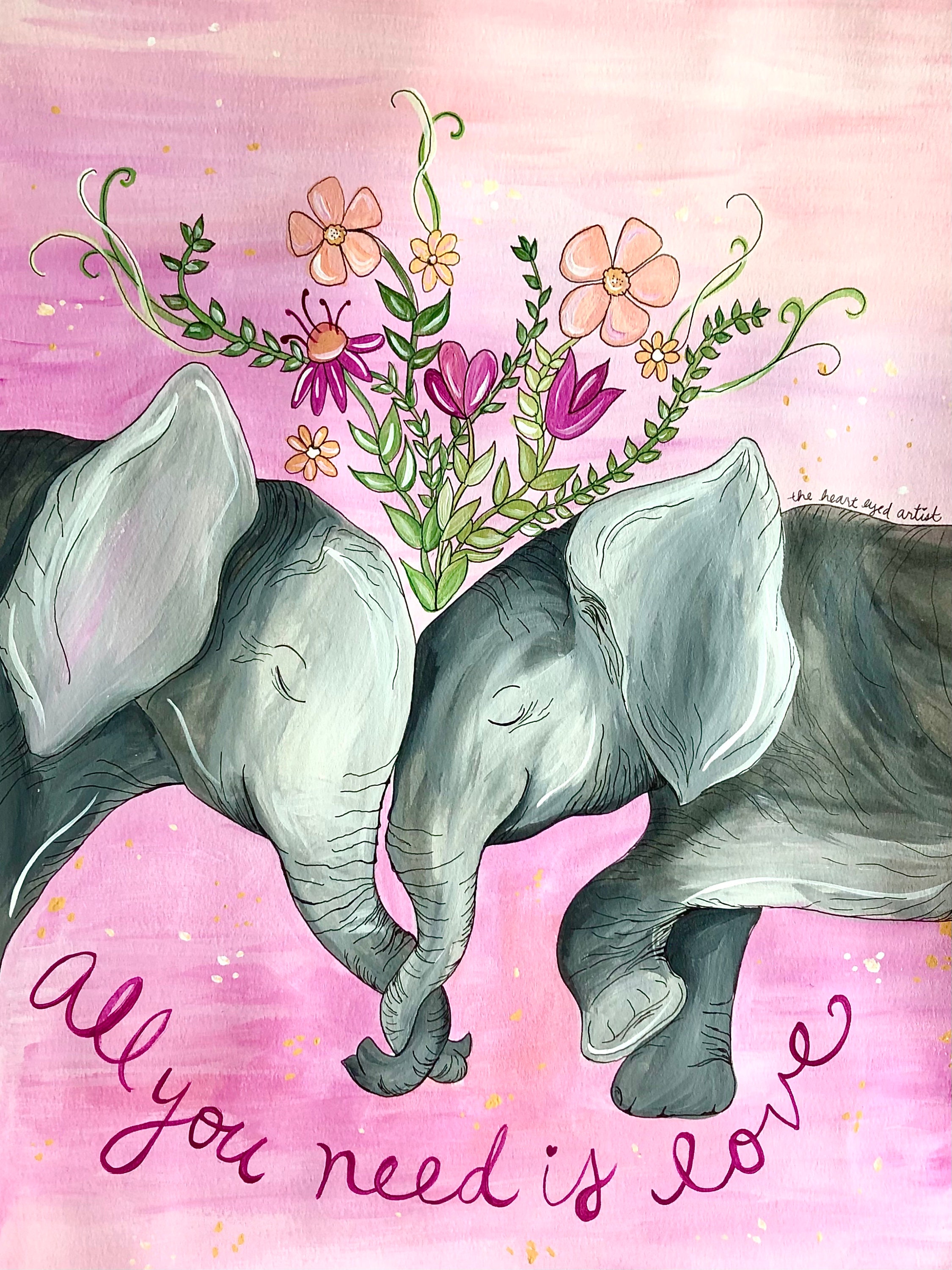 Elephant Love Art Print Elephant Decor Digital Download Etsy Canada