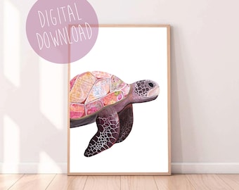 Sea Turtle Art Print, sea Turtle Wall Art, Coastal Art, Under the Sea Art, Digital Download, Printable Wall Art, Turtle Print