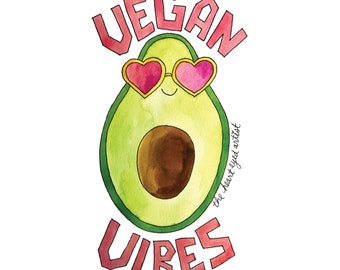Vegan Vibes Original Painting, Vegan Art, Vegan Home Decor, Avocado Art, 5x7