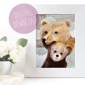Mama Bear Art Print, Baby Bear Art Print, Baby Animals Art, Digital Download, Printable Wall Art, Mama Bear Painting, Mother&#39;s Day Gift