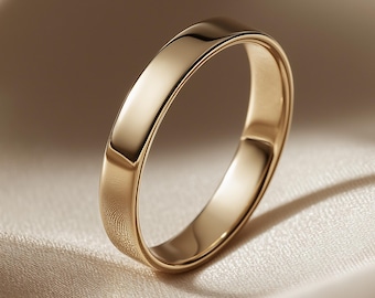 2–5mm Flat Solid Gold Wedding Band for Women – 9K 14K 18K Yellow Rose White Gold – Polished Handmade Ring