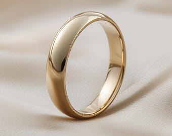 2–5 mm Kuppel Gold Ehering für Frauen - 9K 14K 18K Gelb Rosé-Weißgold - Polierter handgemachter Ring