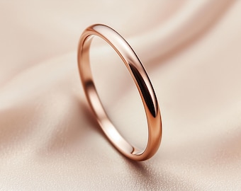 1.5mm Solid Gold Wedding Band for Women – Dainty Dome Ring in 9K 14K 18K Yellow, Rose or White Gold, Polished or Matte - Handmade