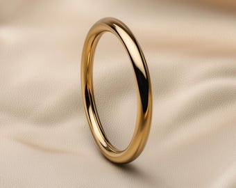 2mm Full Round Gold Wedding Band • Solid 9k 14k 18k Yellow, Rose or White Gold Ring • Dainty Stacking Ring • Polished or Matte Handmade Band