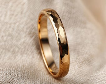 Solid Gold Hammered Dome Wedding Band 2–5mm For Women | 9K 14K 18K Yellow, Rose or White Gold Ring | Handcrafted