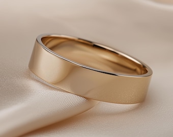 5mm Flat Gold Wedding Band for Women – 9K 14K 18K Yellow Rose White Gold – Matte or Polished – Handmade Ring