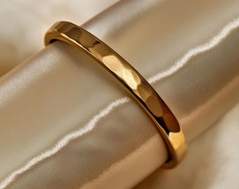 2mm Hammered Flat Real Gold Ring 9k 14k 18k, Slim Wedding Band, Stacking Ring, Minimalist Gift Handmade