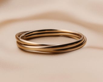 Solid Gold Interlocked 3 Ring Band 1.5mm – Russian Stacking Ring 9ct 14ct 18ct Yellow Rose White Gold - Handmade