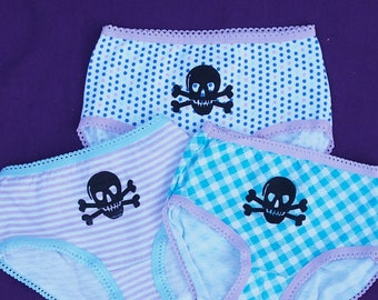 Girls Pirate Underwear - Kid Undies - Toddler - Underwear for Kids - Jolly Roger - Set of 3