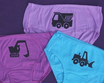 Girls Trucks Underwear - Excavator - Dump Truck - Bulldozer - Toddler - Underwear for Kids - Set of 3