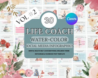 ライフコーチ向けInstagramテンプレート30選 Canva | ウェルネスソーシャルメディア | ホリスティックセルフケア | マインドフルネスInstagram