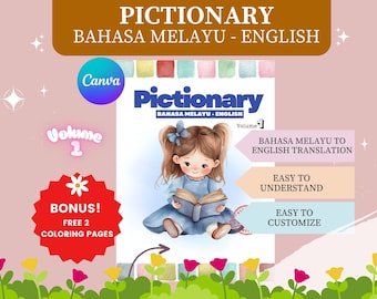 キッズ・ピクショナリー Vol 1 | マレー語から英語への翻訳（印刷可能＆Canvaで編集可能）