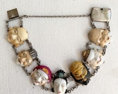 Hand Painted 40 s Japanese Porcelain and Sterling Toshikane Bracelet