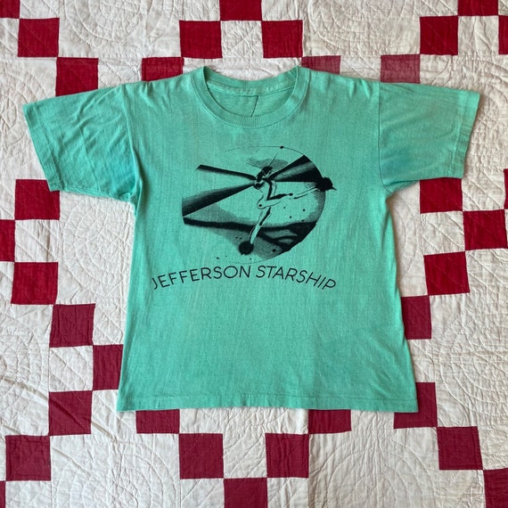 1970s - Jefferson Starship - Psychedelic Rock Band Graphic Tee Green T-shirt