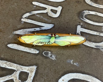 Antique Art Nouveau Ceramic Dragonfly Brooch, Handpainted