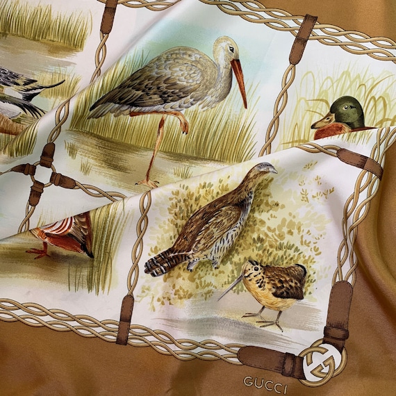 Vintage 70s Gucci Duck and Pheasant Silk Scarf!! - Etsy