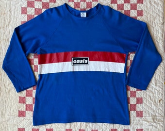 Vintage 1990s / Early 2000s UK Rock Band Oasis T-shirt - Blue Long Sleeve Raglan Tee